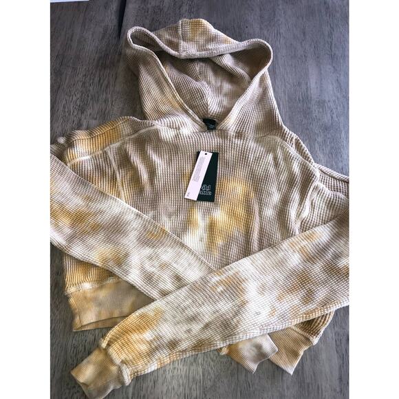 Wild Fable  Yellow and Tan Cropped Waffle Knit Thermal Hoodie - S - Picture 5 of 5
